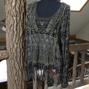 LongSleeve Boho Lace & Fringe Top -Gimmicks by BKE